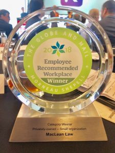 MacLean Law Wins 2018 Employee Recommended Workplace Award